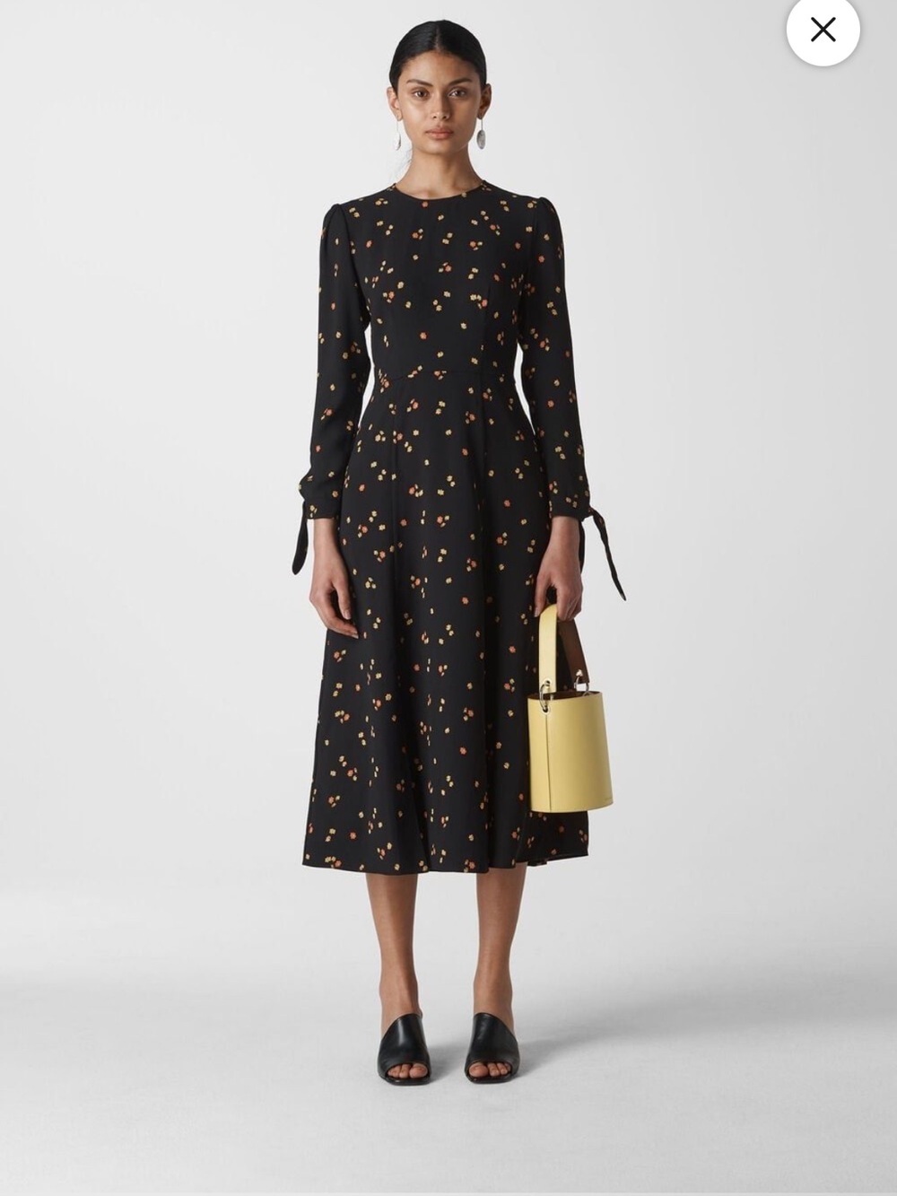 Whistles Micro Floral Long Sleeve Tie Cuff Midi Dress Size US 6 Ditsy Floral